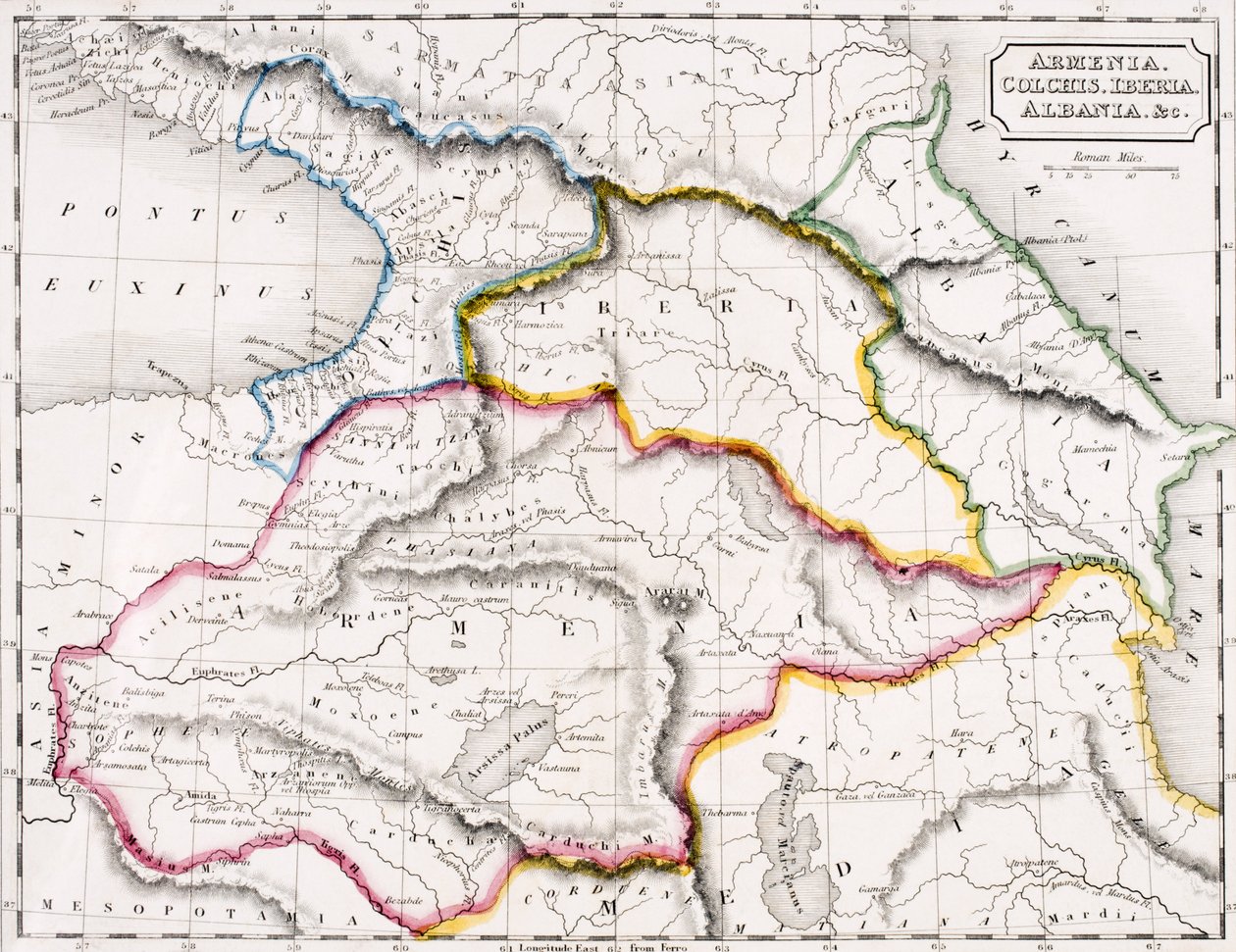 Kaart van Armenië, Colchis, Iberia en Albanië, uit 