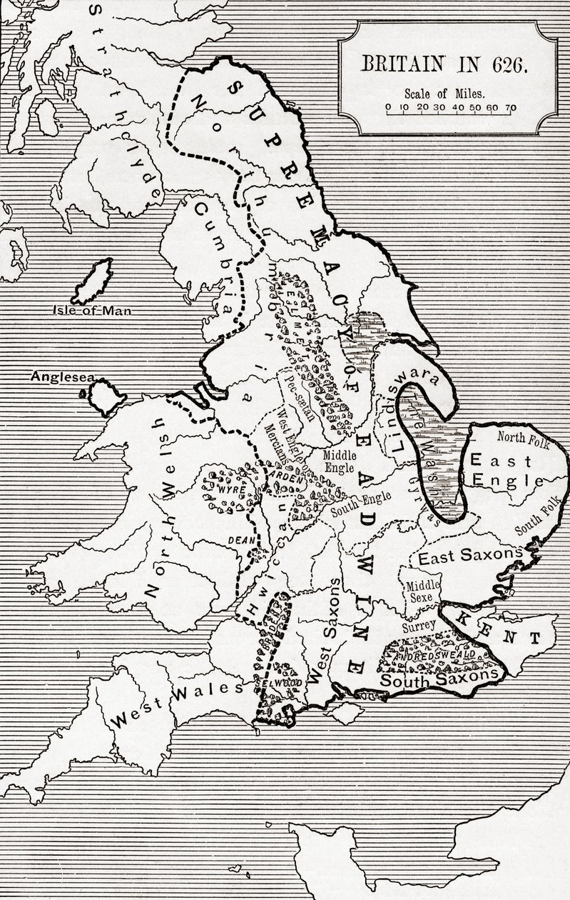 Kaart van Groot-Brittannië in 626, uit 