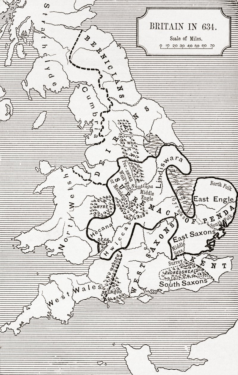 Kaart van Groot-Brittannië in 634, uit 