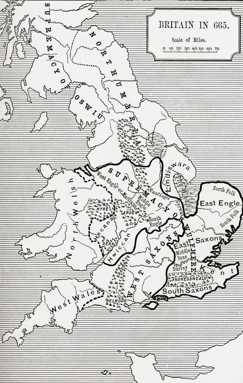 Kaart van Groot-Brittannië in 665, uit 