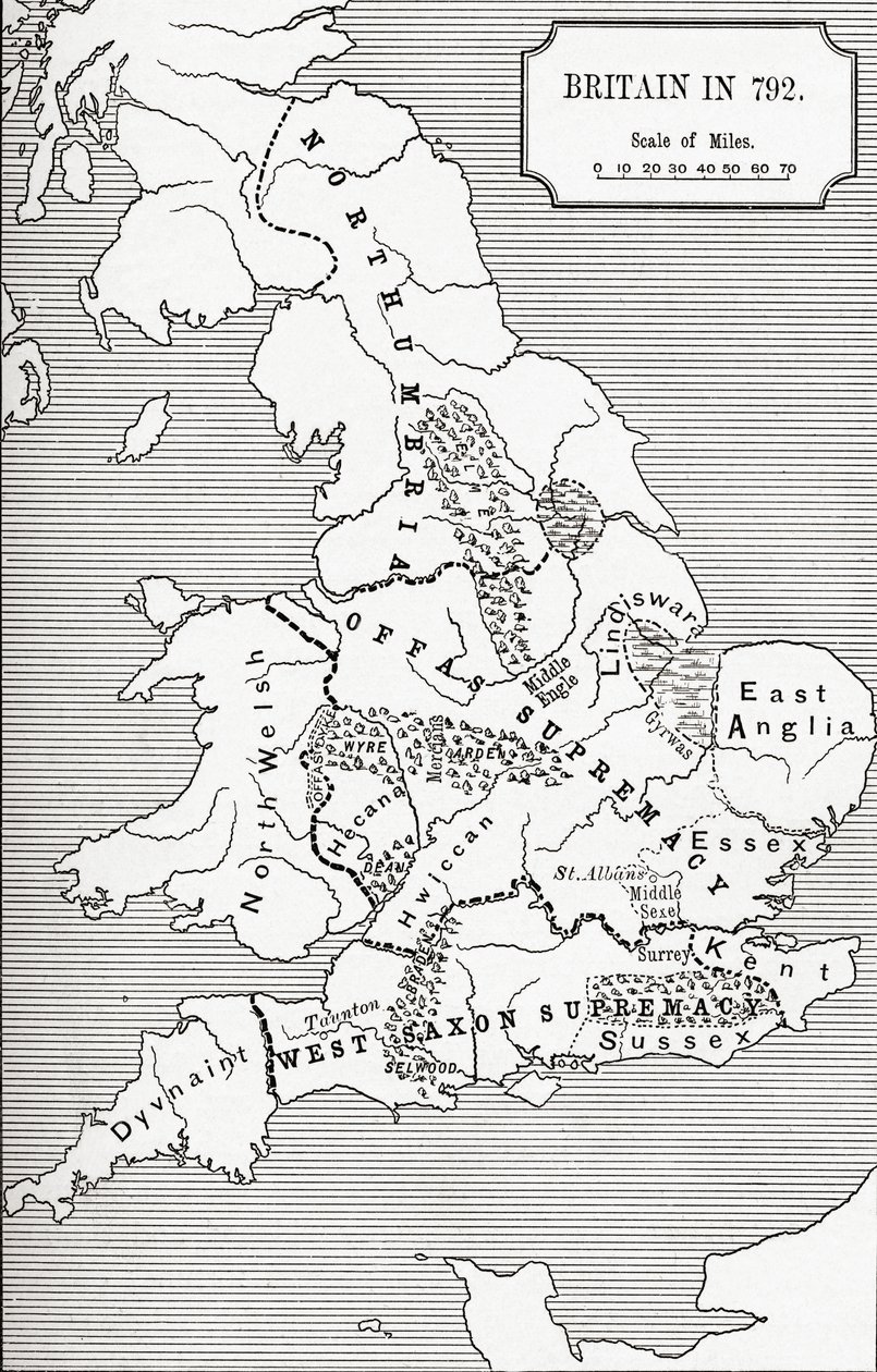 Kaart van Groot-Brittannië in 792, uit 