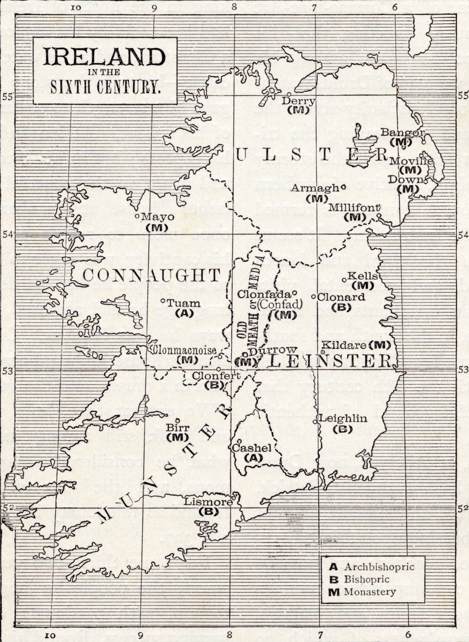 Kaart van Ierland in de zesde eeuw, uit het boek 