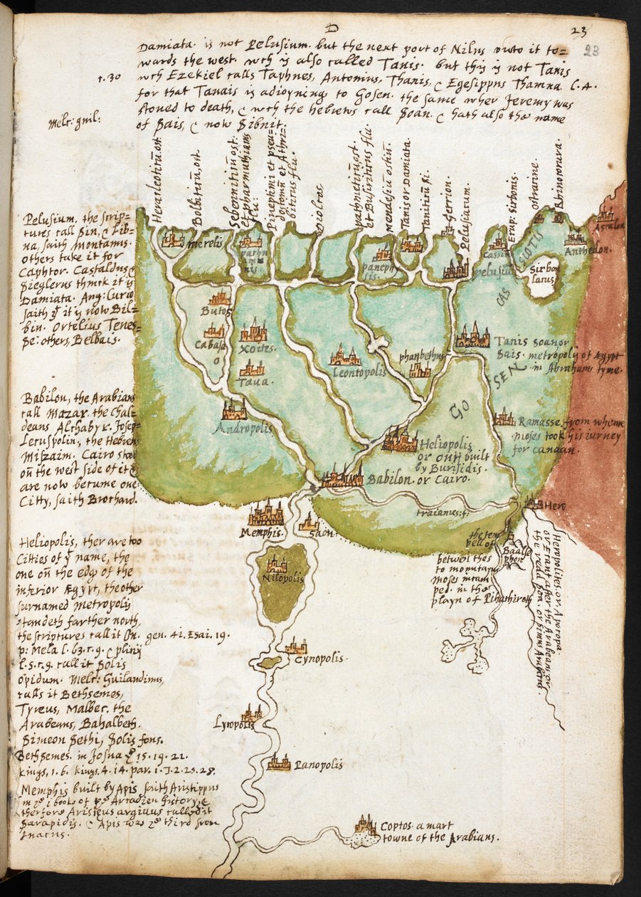 Kaart van Neder-Egypte, uit het Notitieboek van Sir Walter Raleigh, c.1606-08 door English School