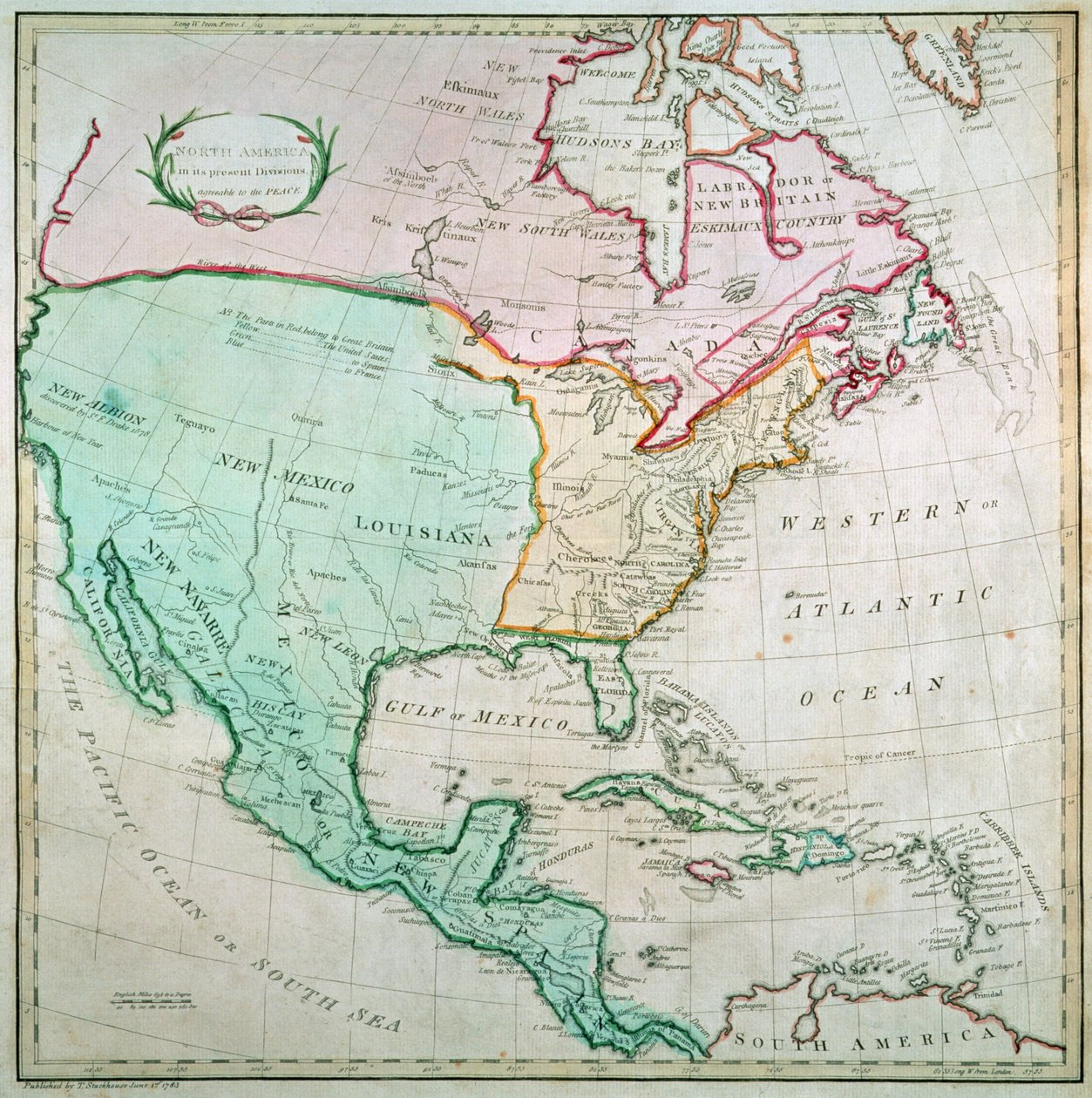 Kaart van Noord-Amerika, gepubliceerd door T. Stackhouse, 1783 door English School