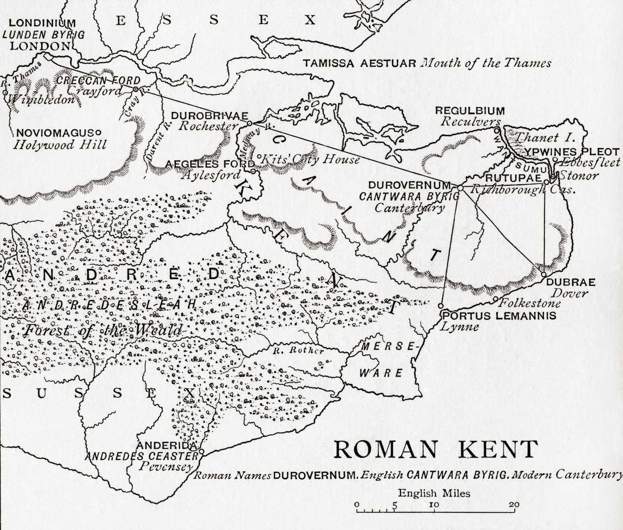 Kaart van Romeins Kent, Engeland, uit 