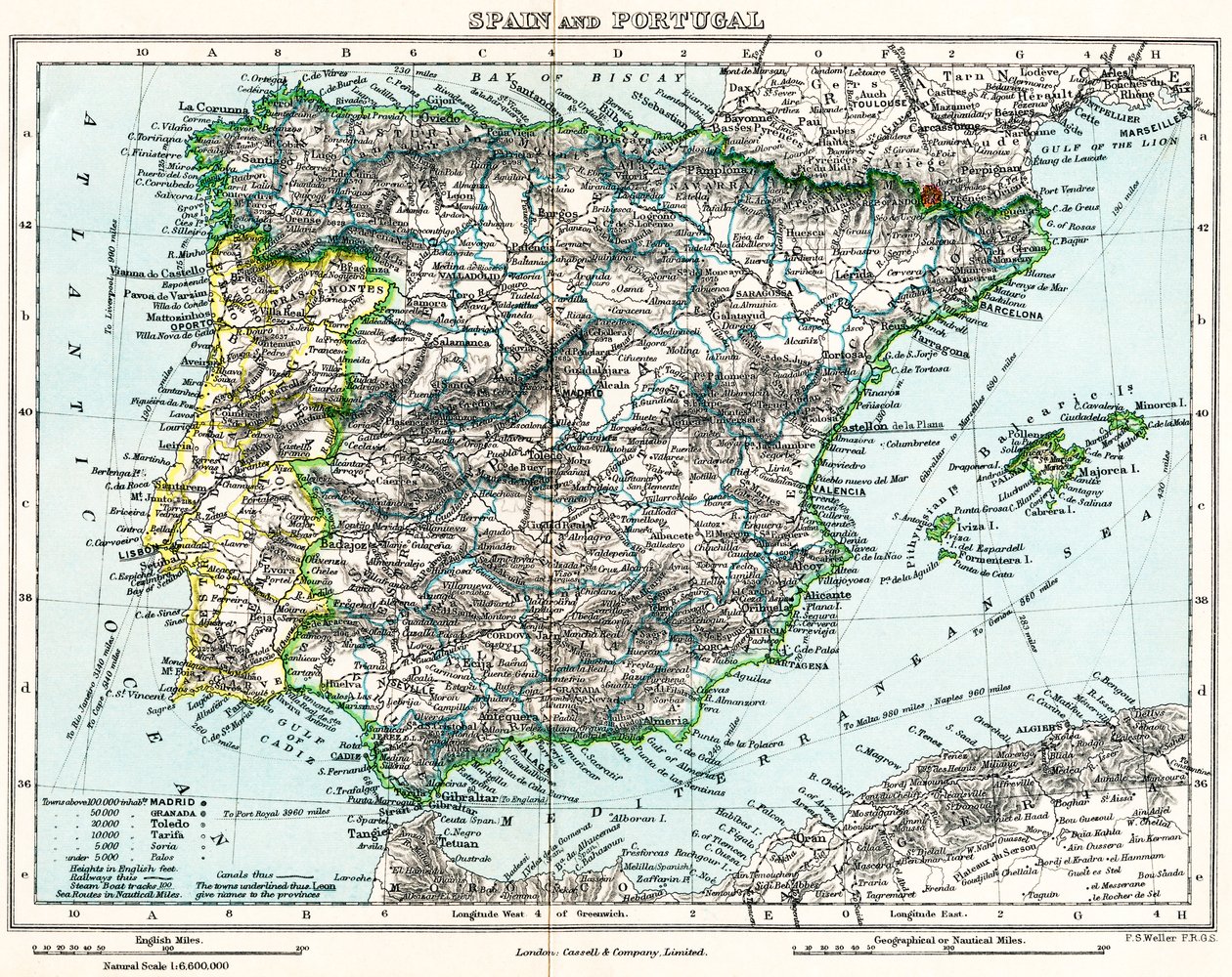 Kaart van Spanje en Portugal uit Milner