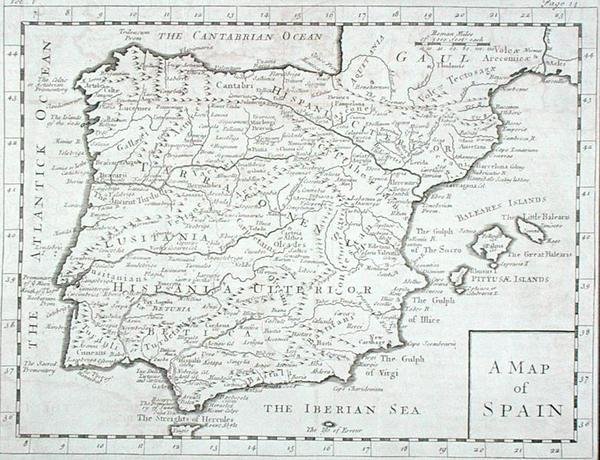 Kaart van Spanje en Portugal, eind 18e eeuw door English School