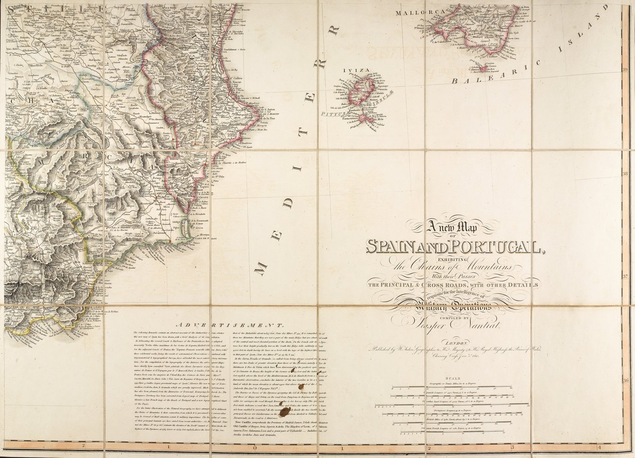Kaart van Spanje, gezegd te zijn gebruikt door de hertog van Wellington door English School