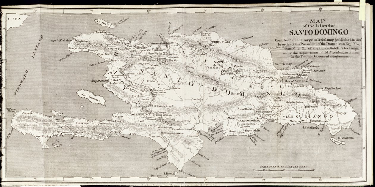 Kaart van het eiland Santo Domingo, uit 