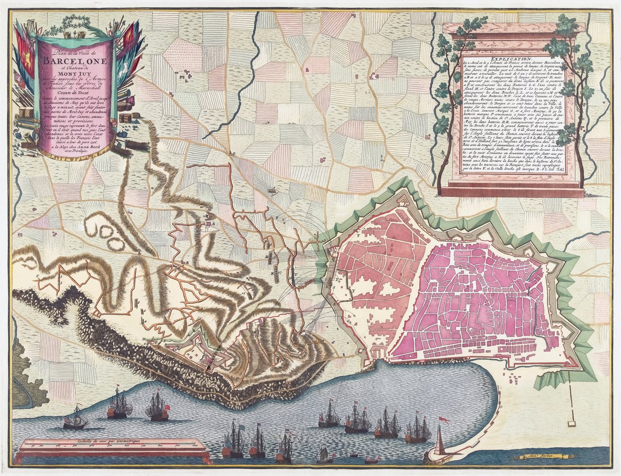 Kaart van het Beleg van Barcelona in april 1706 door English School