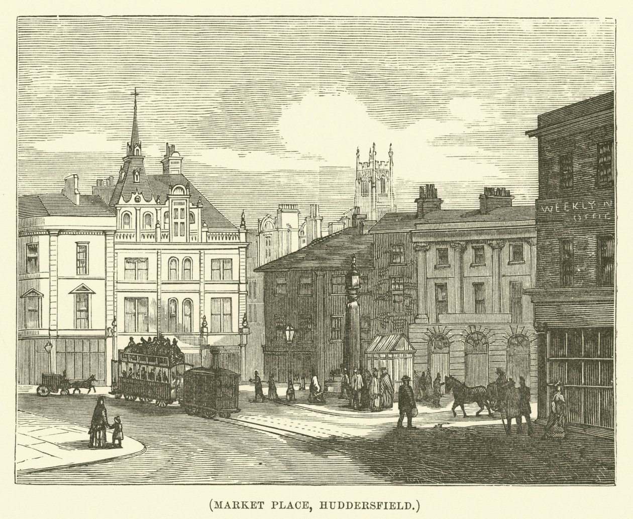 Marktplein, Huddersfield (gravure) door English School