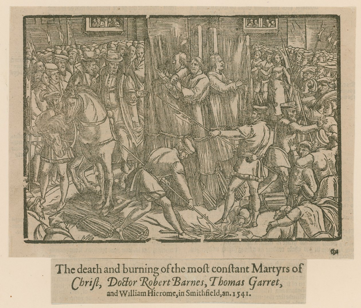 Martelaren verbrand in Smithfield (gravure) door English School