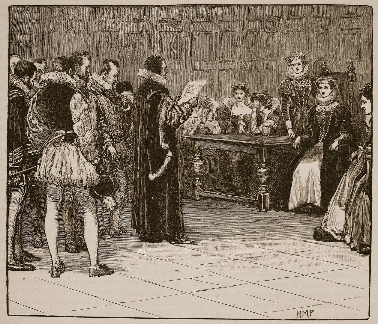 Mary Queen of Scots ontvangt bericht van haar vonnis, illustratie uit Cassells Geïllustreerde Geschiedenis van Engeland door English School