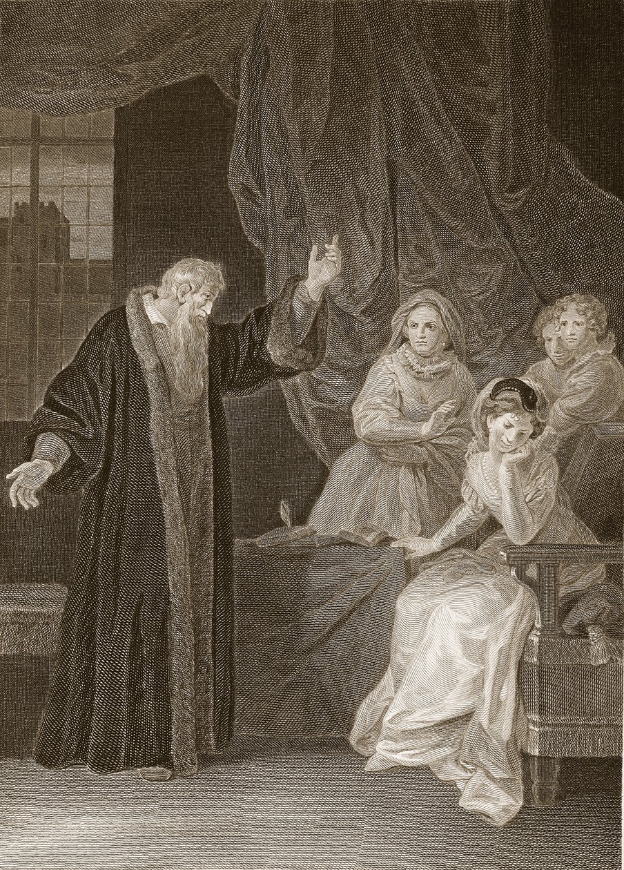 Mary Queen of Scots berispt door Knox, illustratie uit David Humes The History of England, uitgegeven door R. Bowyer, Londen, 1812 door English School