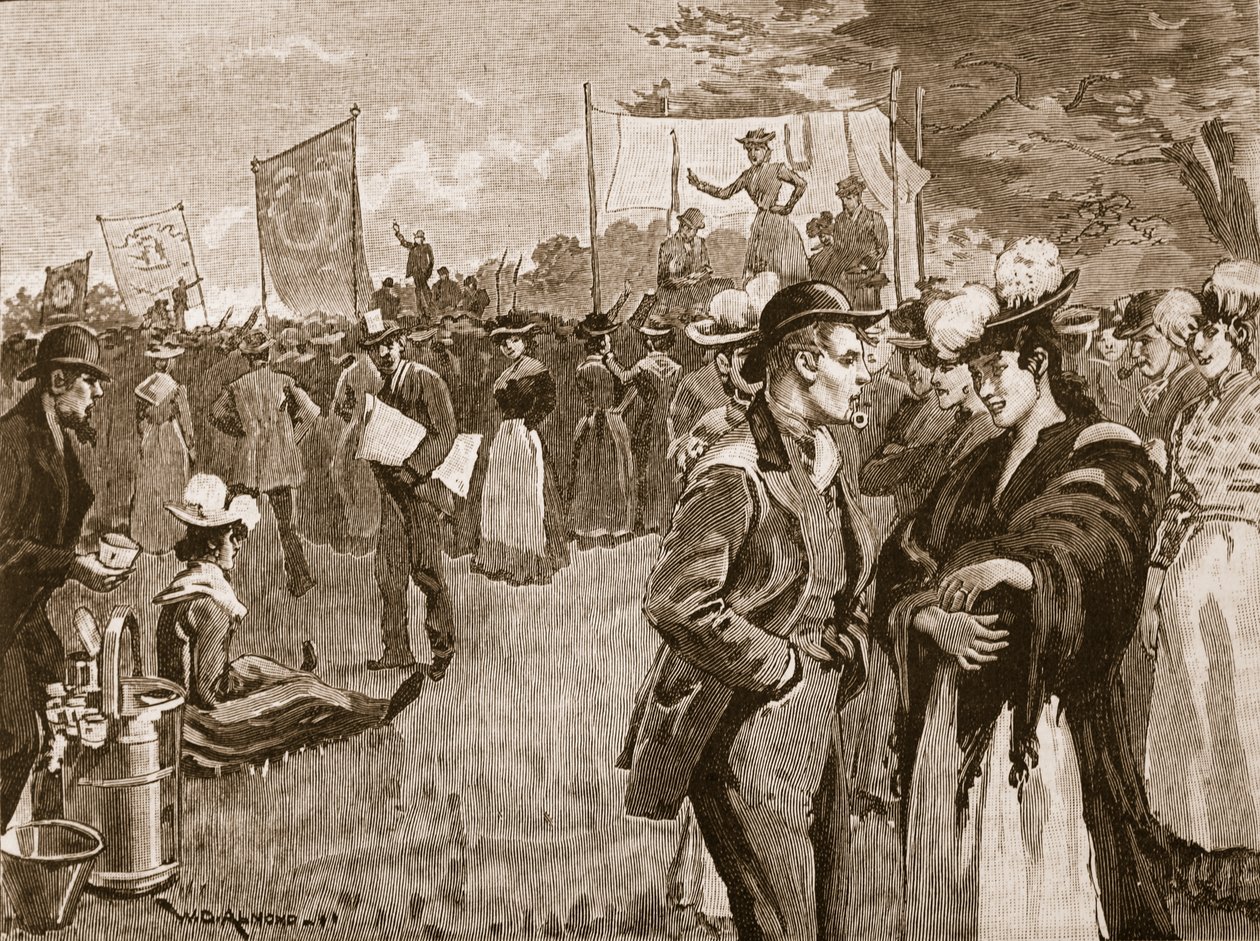 Bijeenkomst van wasvrouwen in Hyde Park, 1891, illustratie uit Cassells Geïllustreerde Geschiedenis van Engeland door English School