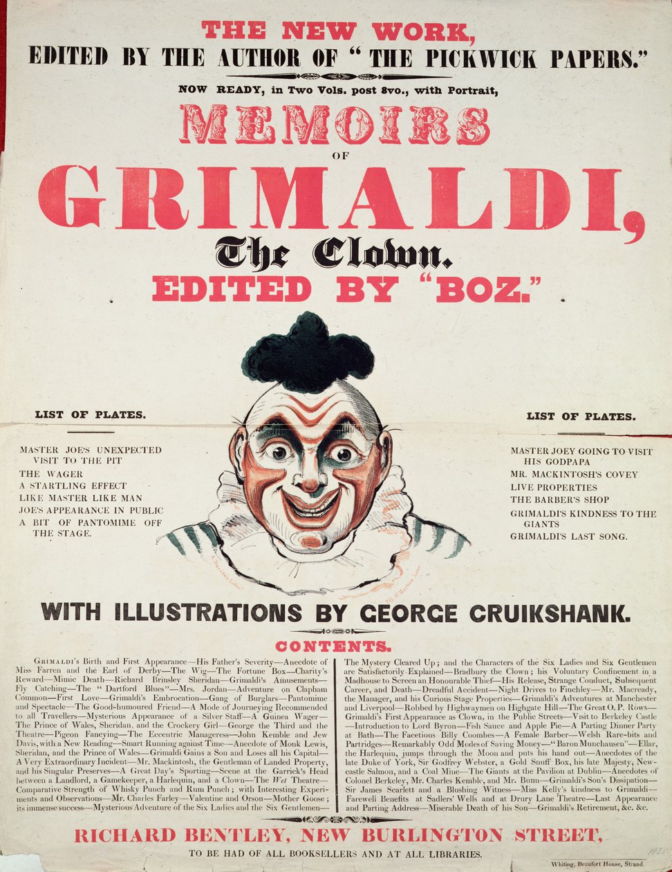 Herinneringen van Grimaldi de clown, met illustraties door George Cruikshank, 1888 door English School