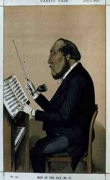 Mannen van de dag, nr. 47: "Orchestratie", karikatuur uit Vanity Fair, 6 juli 1872 door English School