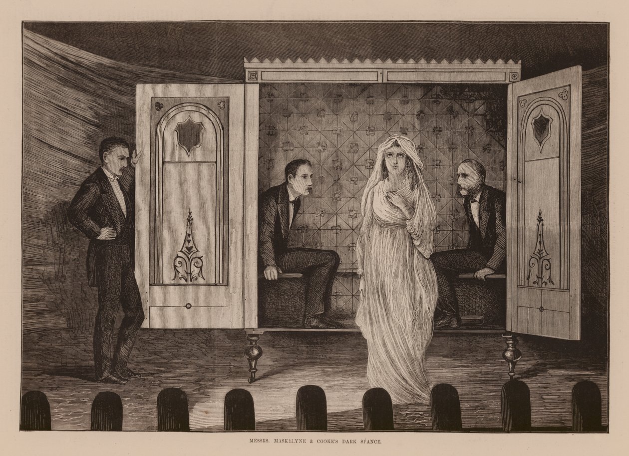 Messrs, Maskelyne and Cookes Dark Seance (gravure) door English School