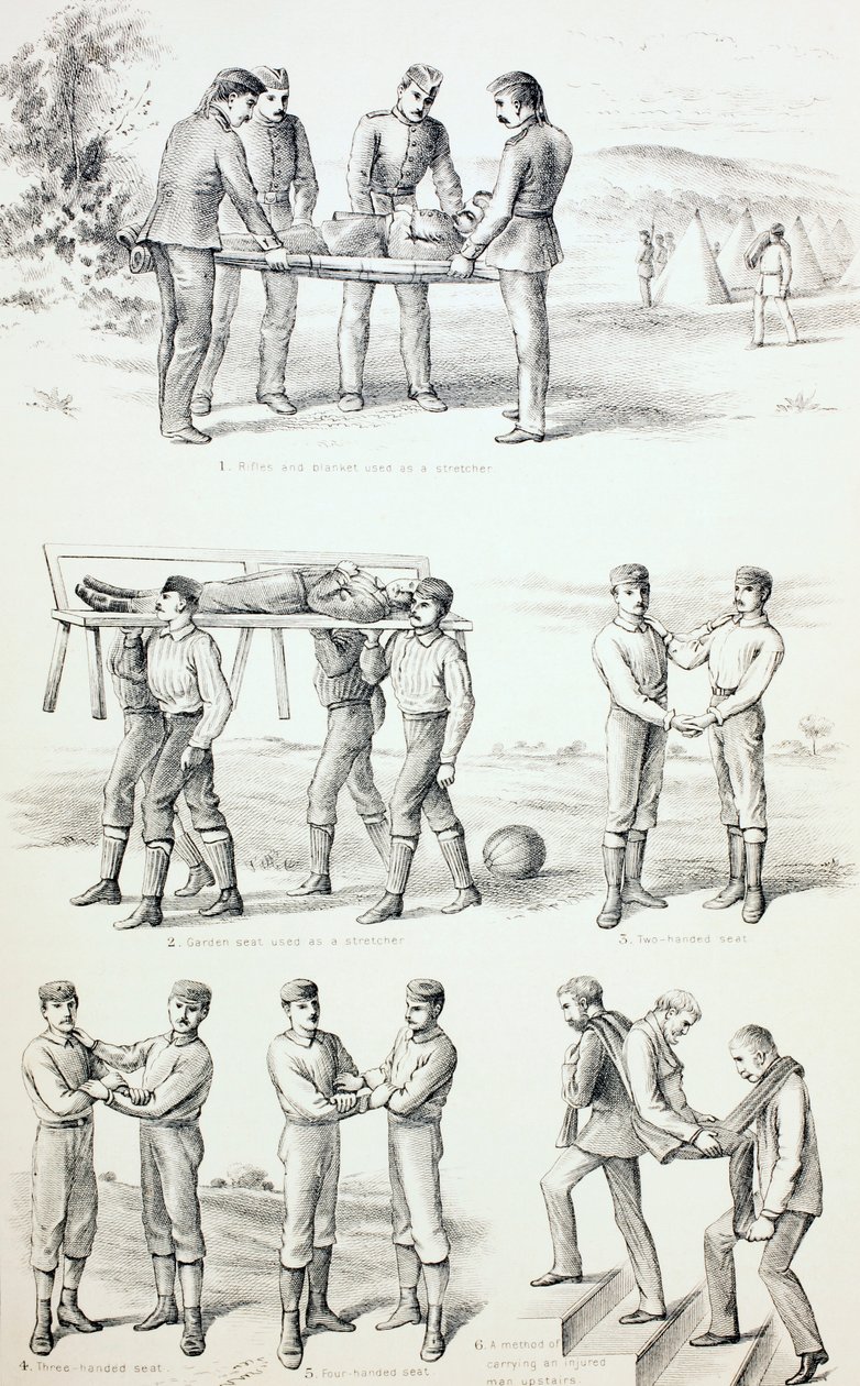 Methoden om Gewonde Personen te Dragen, ca. 1890 door English School