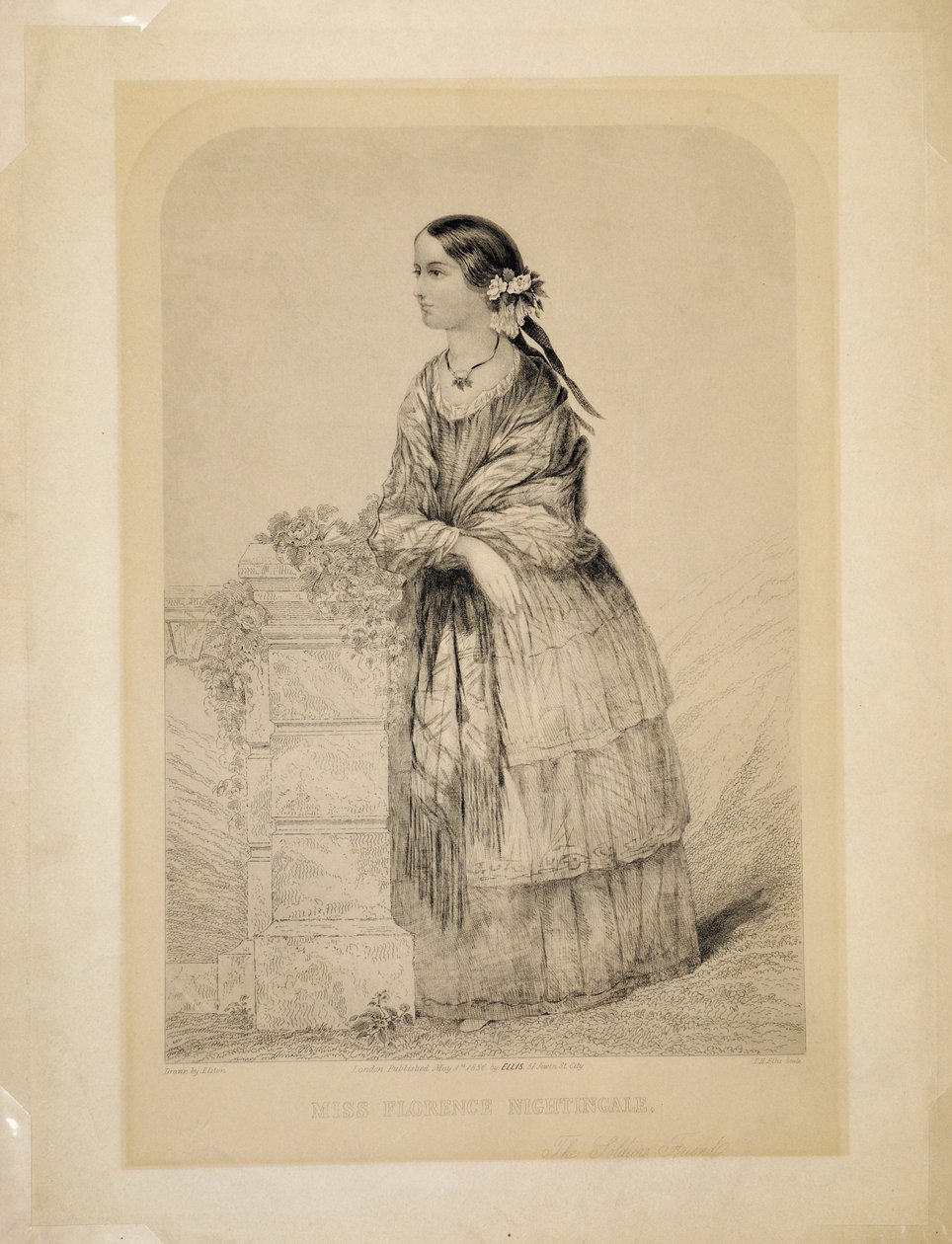 Miss Florence Nightingale: De Vriend van de Soldaten, gegraveerd door T.H. Ellis, uitgegeven door Ellis, 51 Jewin Street, City of London, 1 mei 1856 door English School