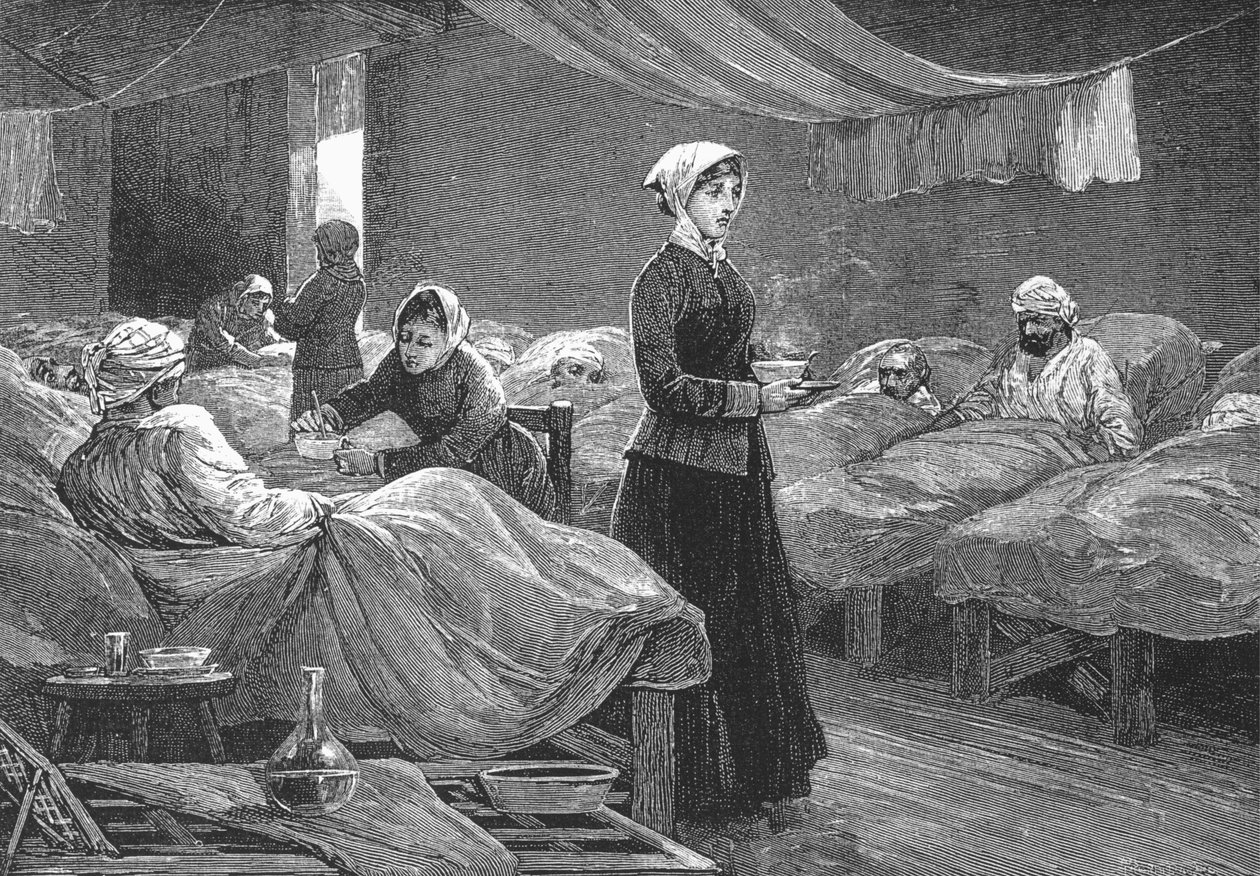 Miss Nightingale in het Kazerneziekenhuis in Scutari, c.1880 door English School
