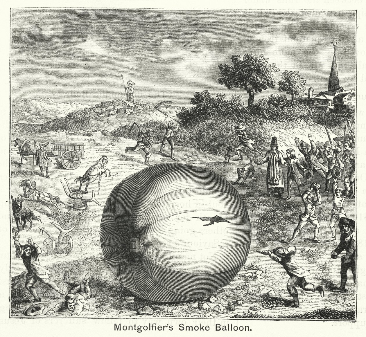 Montgolfiers rookballon (gravure) door English School