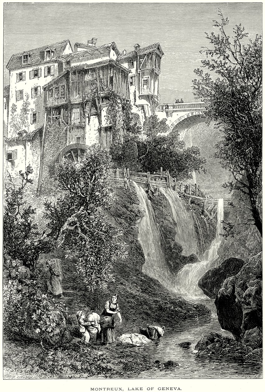 Montreux, Meer van Genève (gravure) door English School