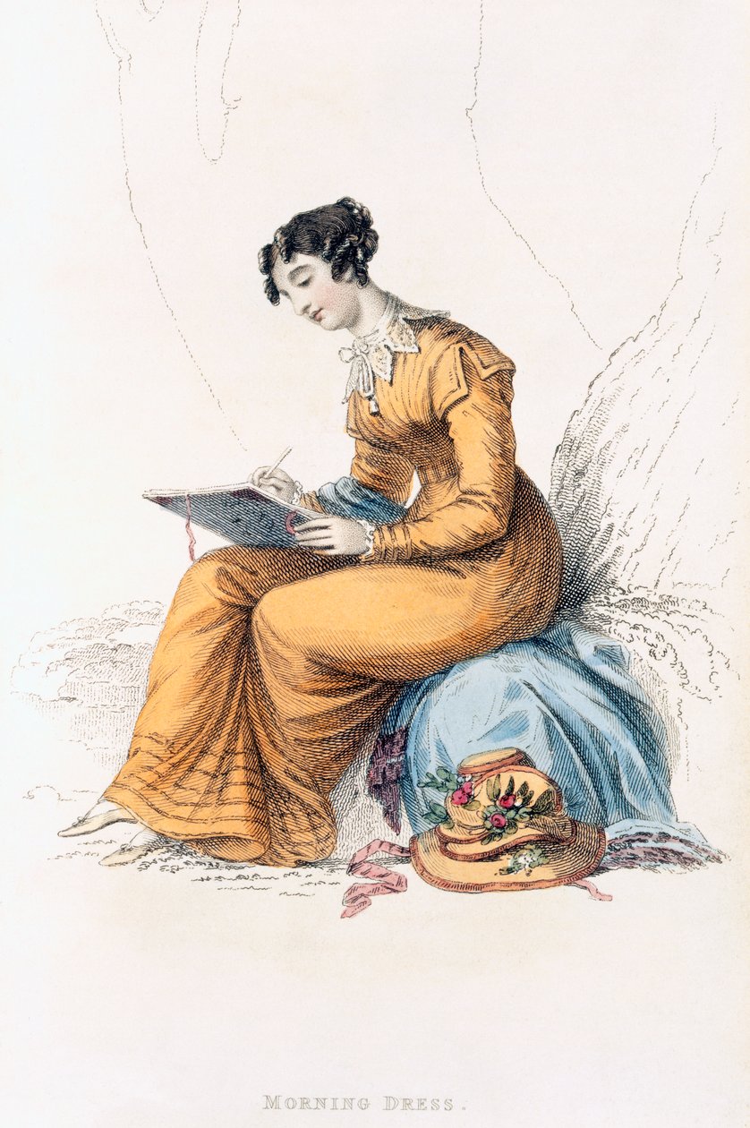 Ochtendjurk, modeplaat uit Ackermanns Repository of Arts door English School