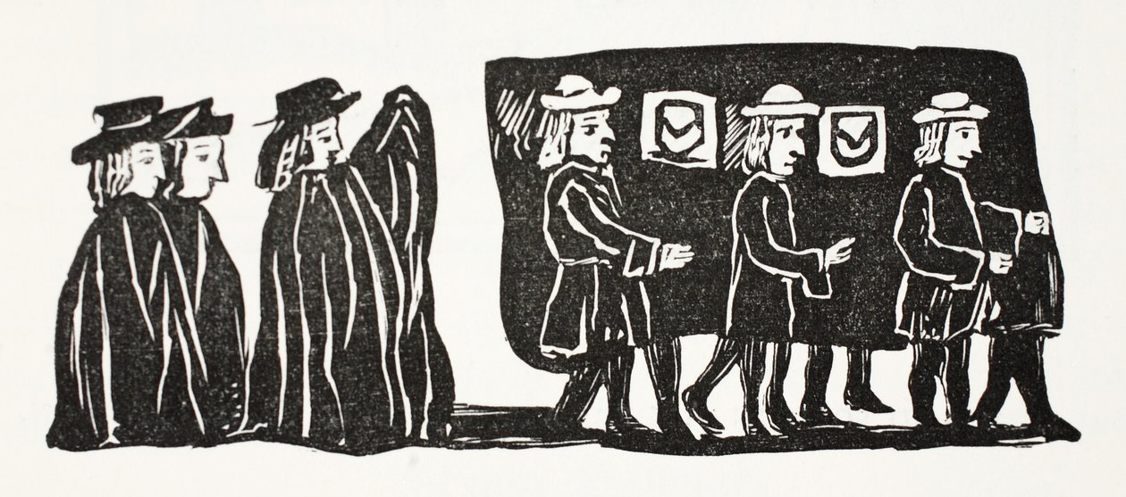 Moeder Bunchs Begrafenis, illustratie uit Chap-books van de Achttiende Eeuw door John Ashton, uitgegeven 1882 door English School