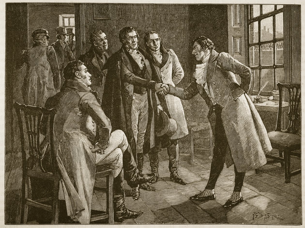 De ontvangst van Mr. Alexander in Kings Bench Prison, illustratie uit Cassells Geïllustreerde Geschiedenis van Engeland door English School