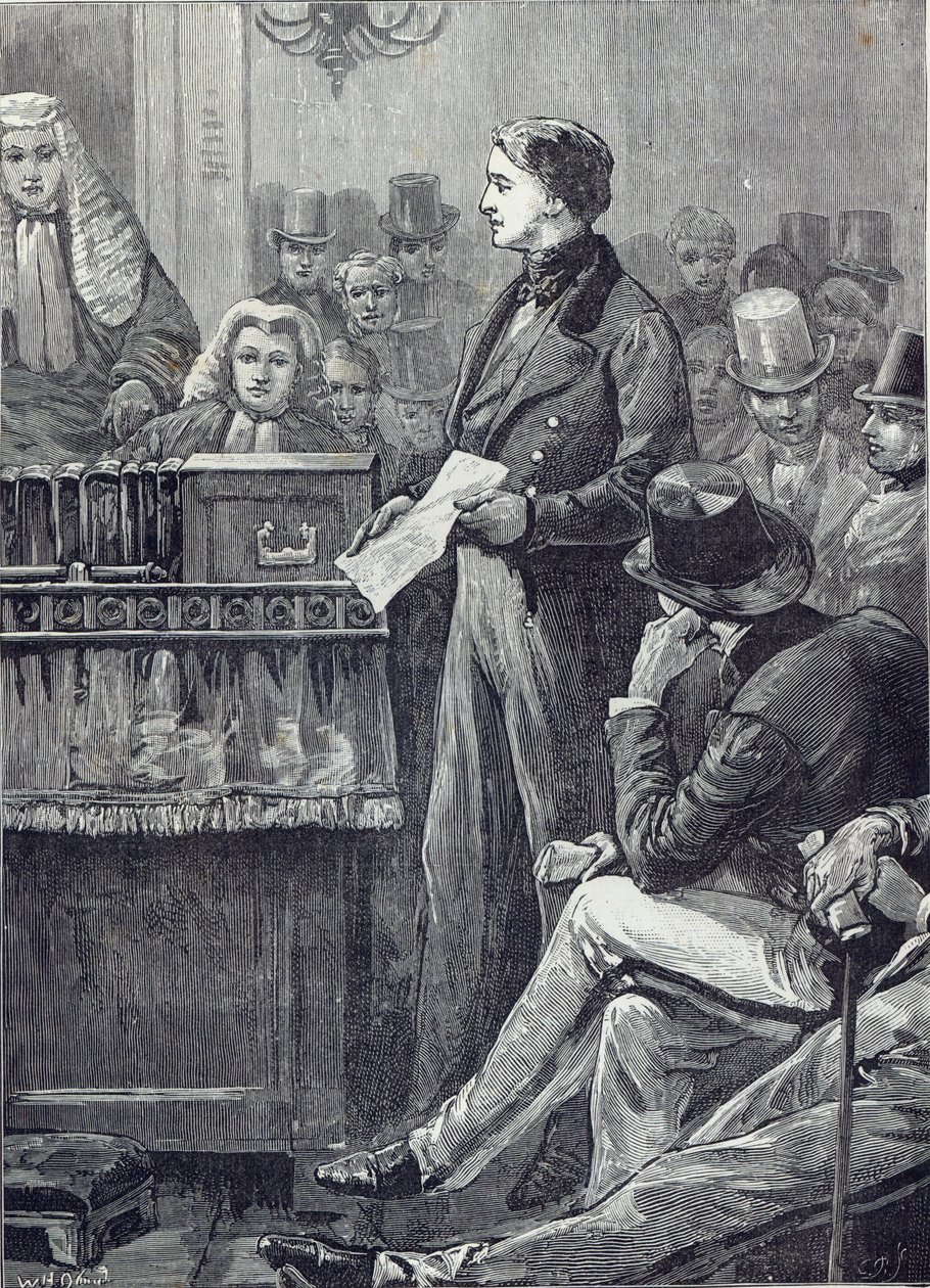 Mr Gladstone houdt zijn Maidenspeech in het Lagerhuis door English School