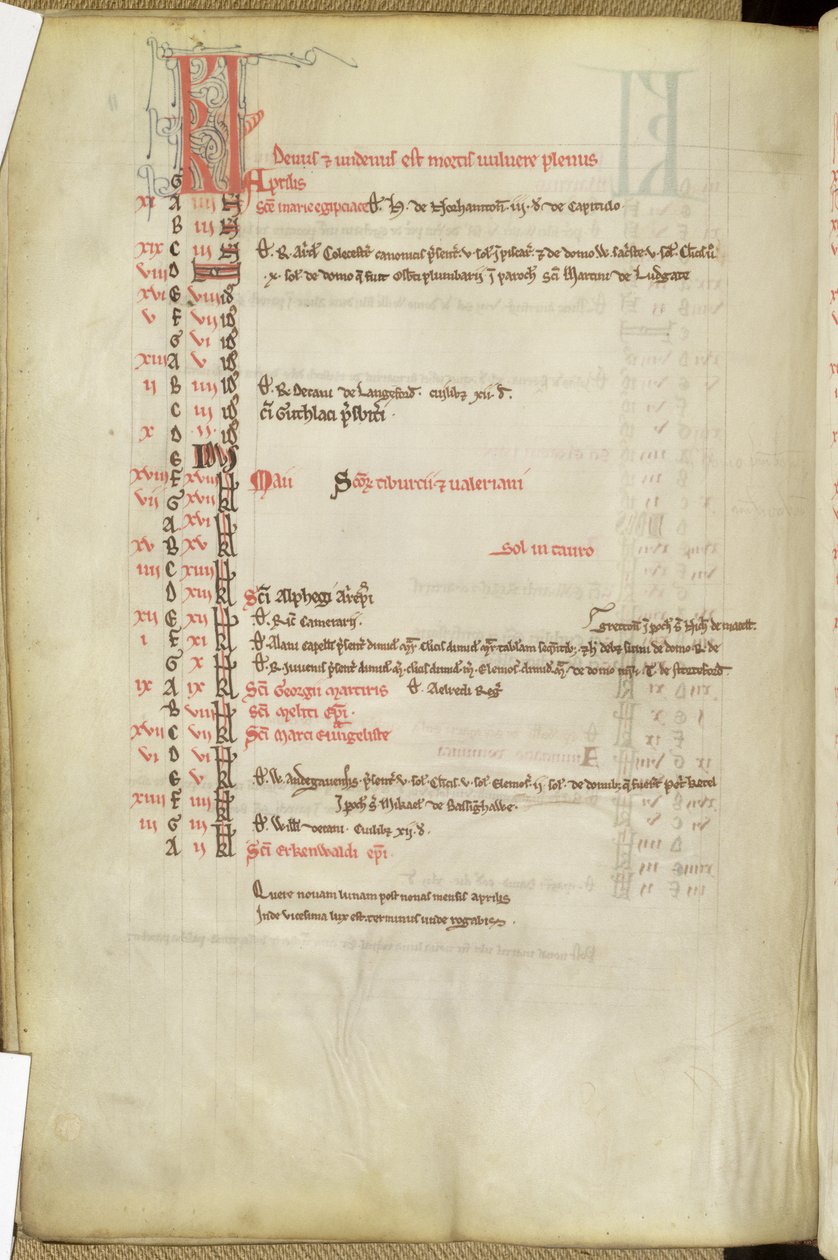Ms.25512 fol.11v Kalender van Heiligendagen, midden 13e eeuw door English School