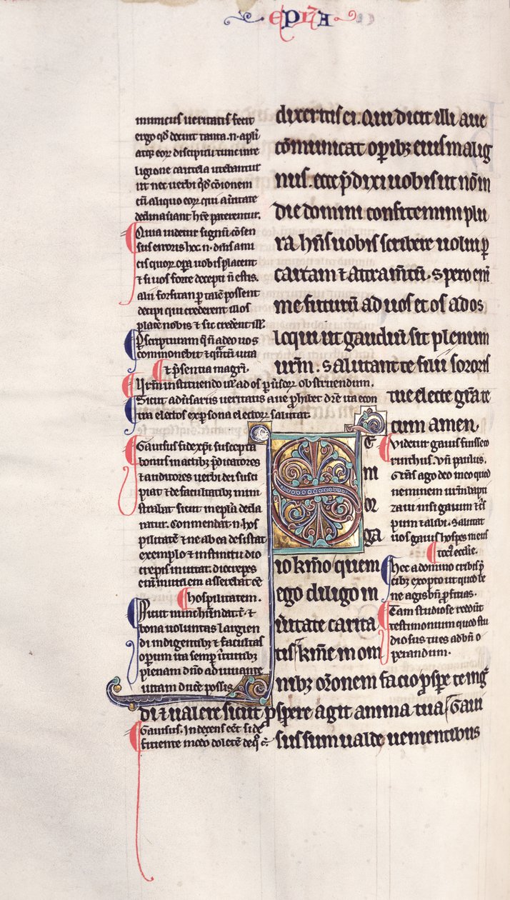 Ms.27, f.132v: Pagina uit een geannoteerde kopie van het Nieuwe Testament door English School