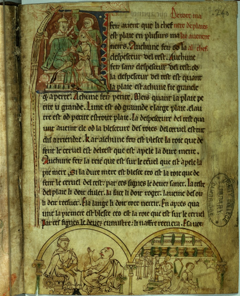 Ms.O.1.20.f.241v Jerome: Een dokter bezoekt een patiënt en een apotheker, uit 