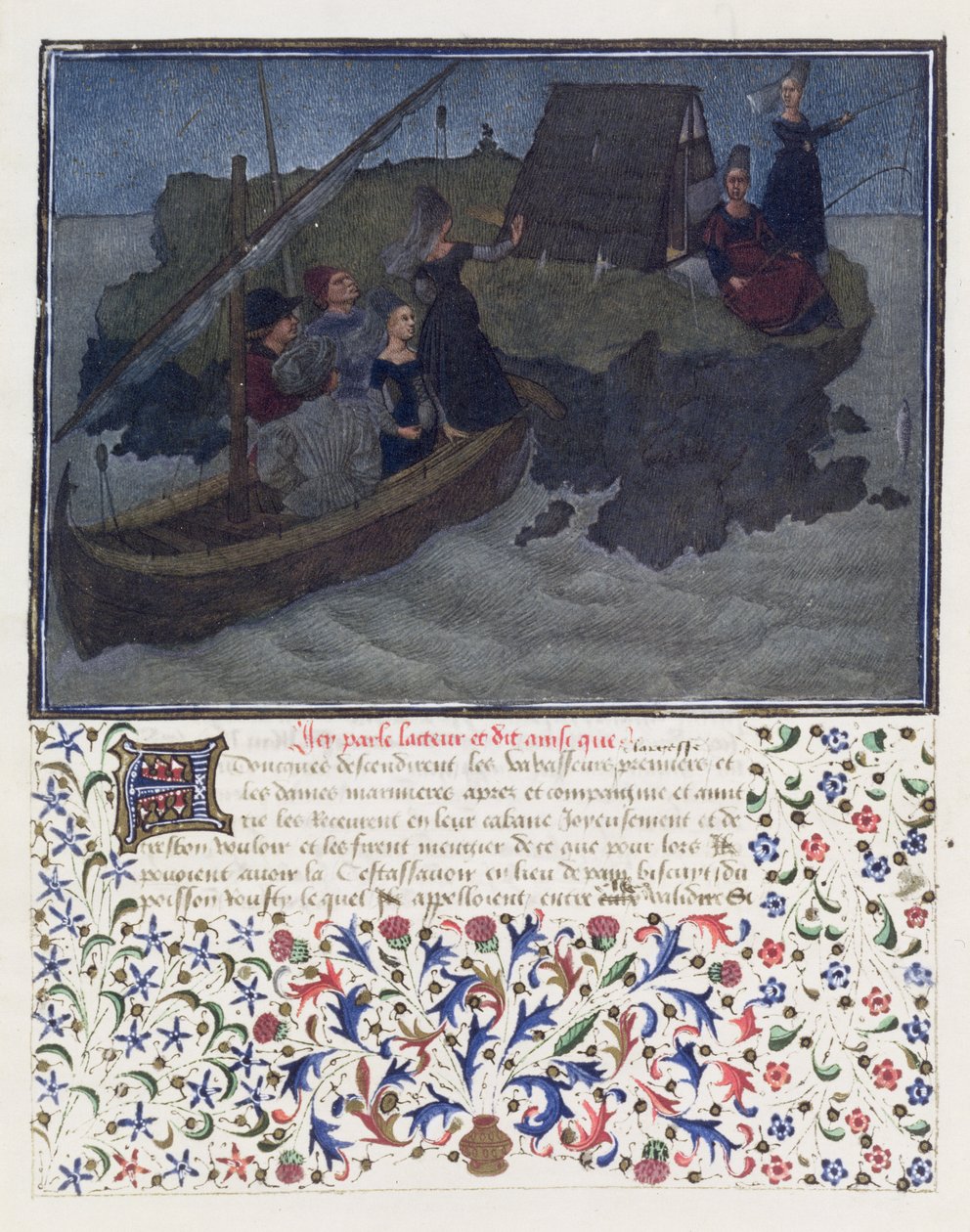 Ms. 2597 Hart, Verlangen en Vrijgevigheid landen in de nacht met Verloofde en Verwachting op de rots van het Gezelschap en Vriendschap, facsimile editie van Livre du Coeur d