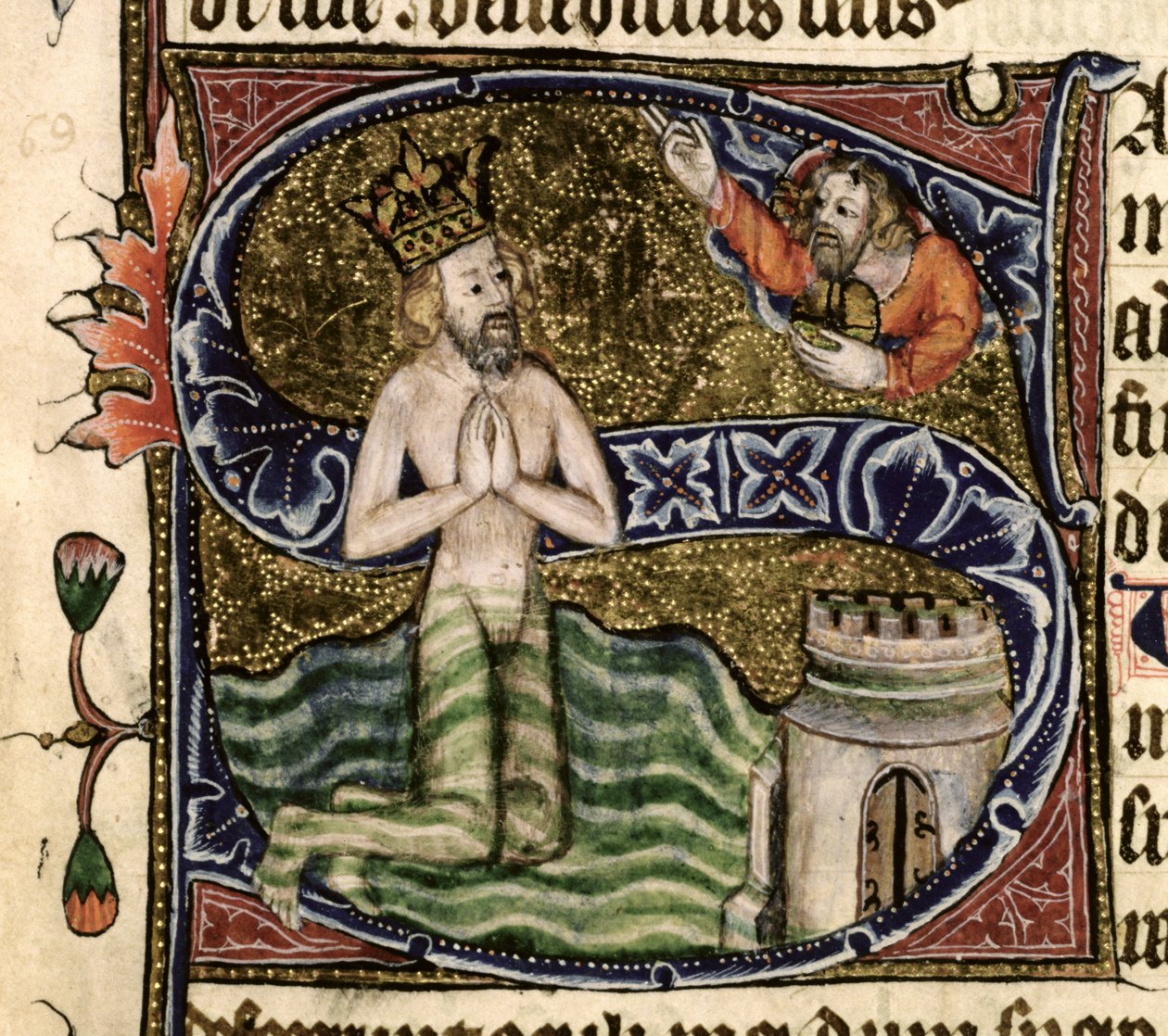 Psalm 68, David verdrinkt, uit de Ramsey Abbey Psalter, ca.1380 door English School
