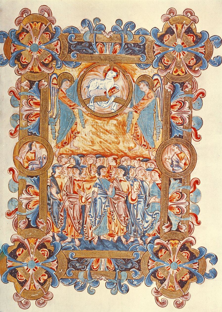 Ms 274 (Y-6) fol.158 De menigte aanbidt het Lam, uit het Missaal van Robert van Jumieges, ca. 1016 door English School