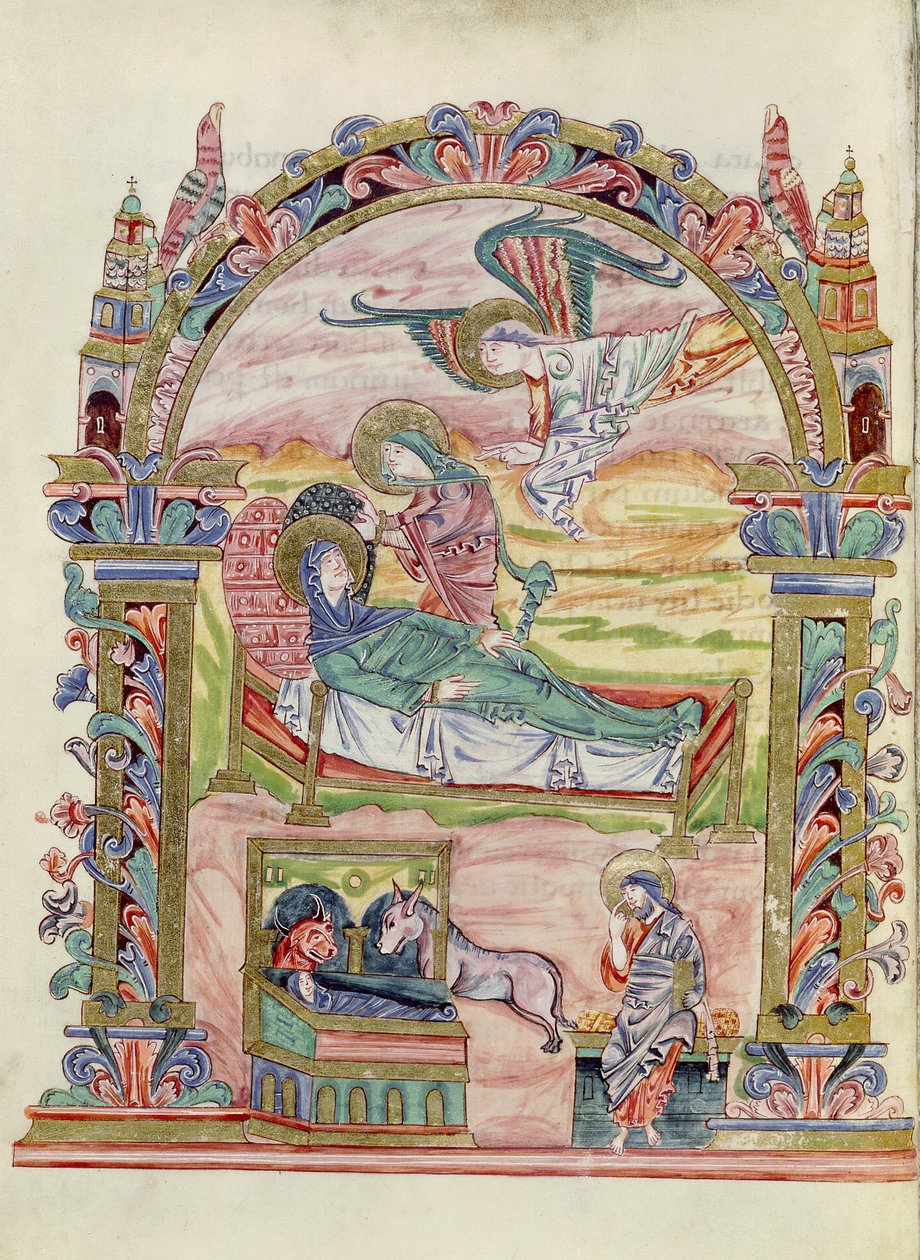 Ms 274 (Y-6) fol.32v Geboorte, uit het Missaal van Robert van Jumieges, c.1016 door English School