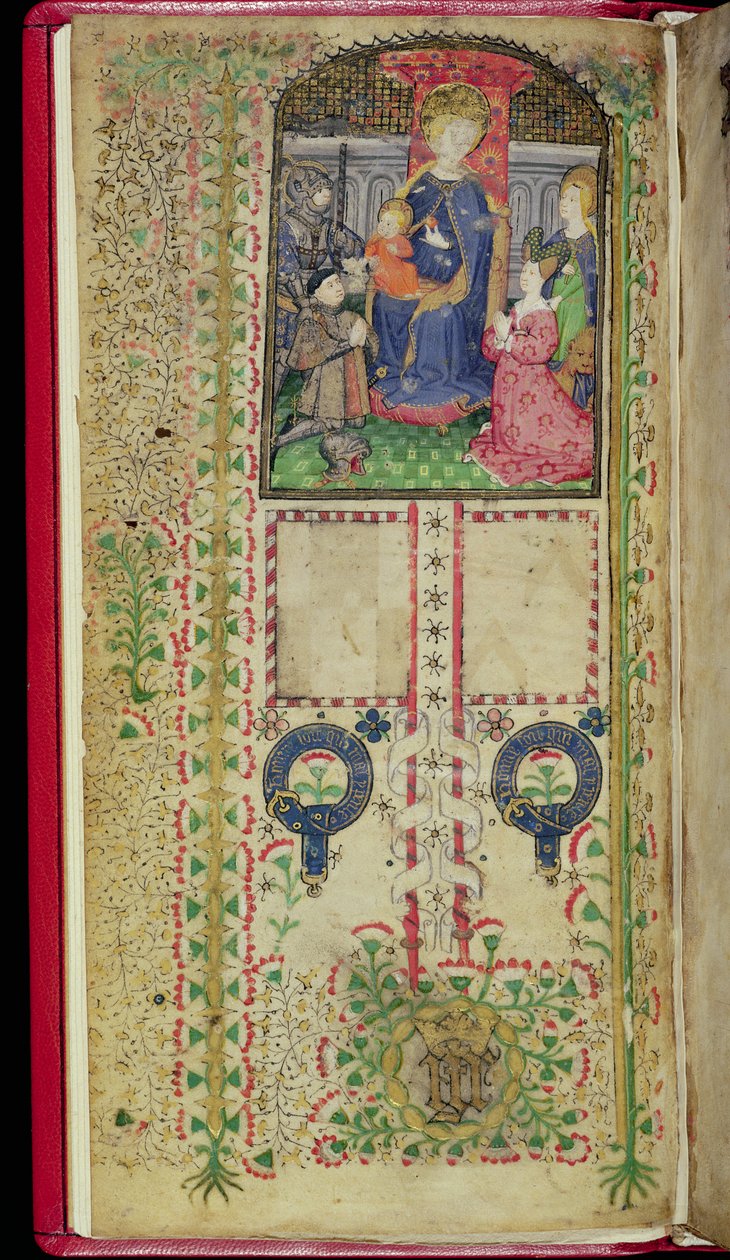 Ms 41-1950, f.2v: Toewijdingspagina uit een Getijdenboek behorend tot Margaret Beauchamp, c.1424 door English School