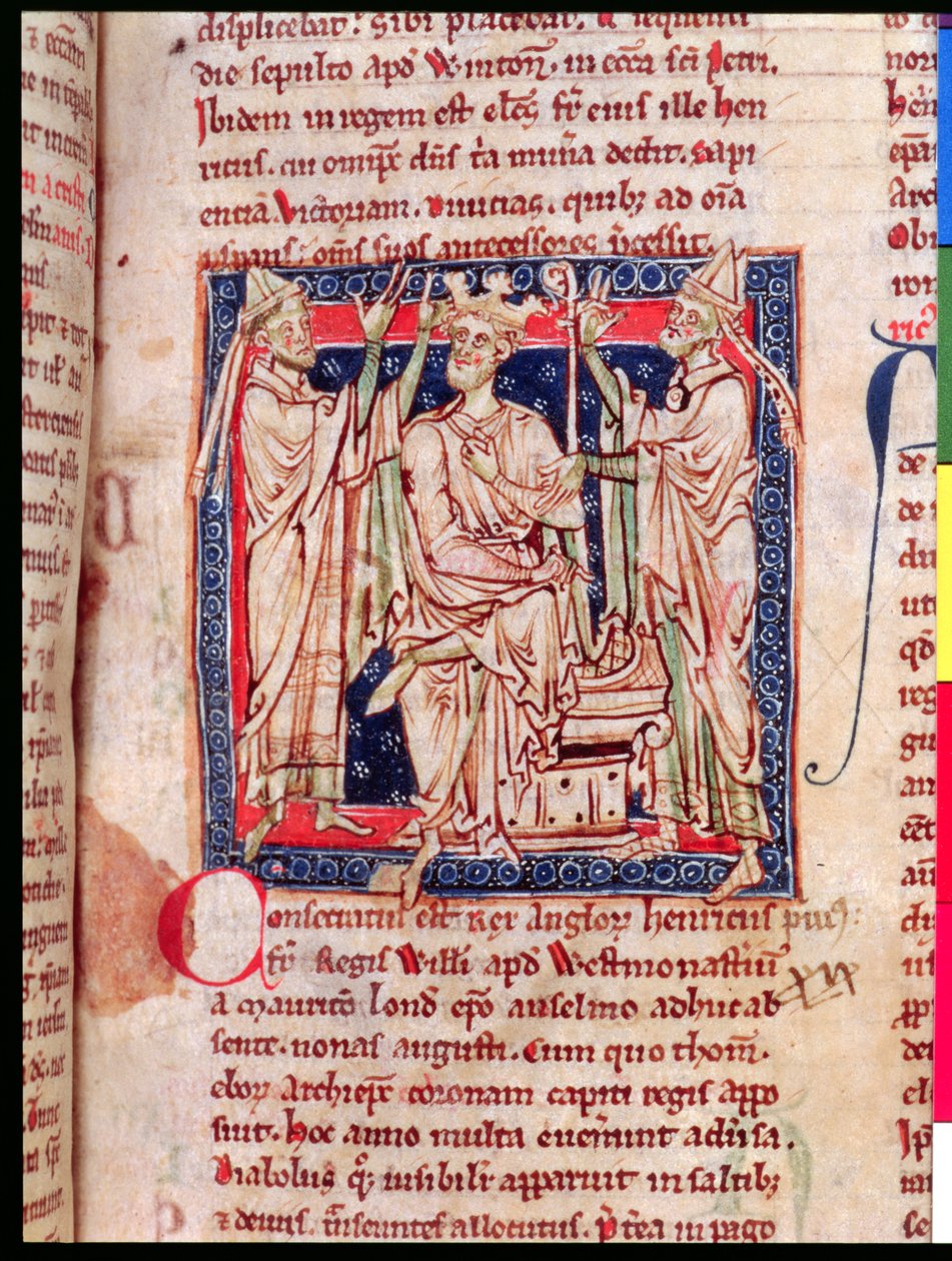 Ms 6712 (A.6.89) fol.129r Hendrik I (1068-1135), miniatuur uit Flores Historiarum, door Matthew Paris, 1250-52 door English School