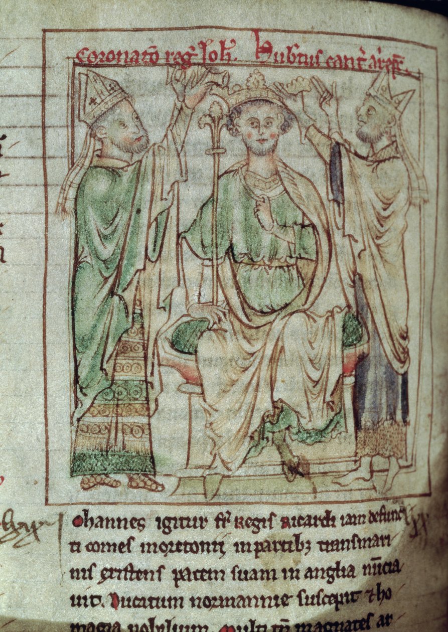 Ms 6712 (A.6.89) fol.144v Koning Jan (1167-1216), miniatuur uit Flores Historiarum, door Matthew Paris, 1250-52 door English School
