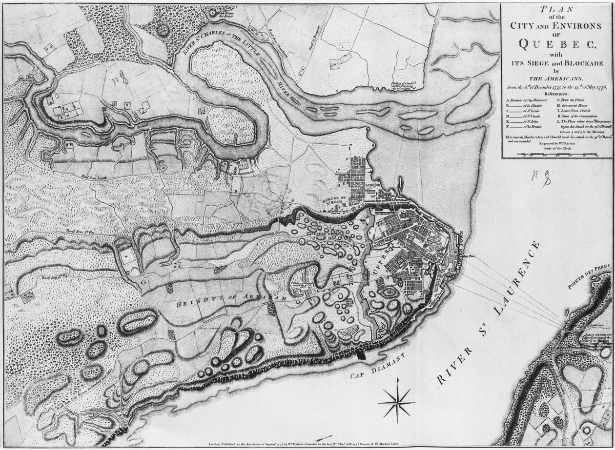 Ms A 224 f.8 Kaart van de stad en omgeving van Quebec met zijn belegering en blokkade door de Amerikanen, illustratie uit de 