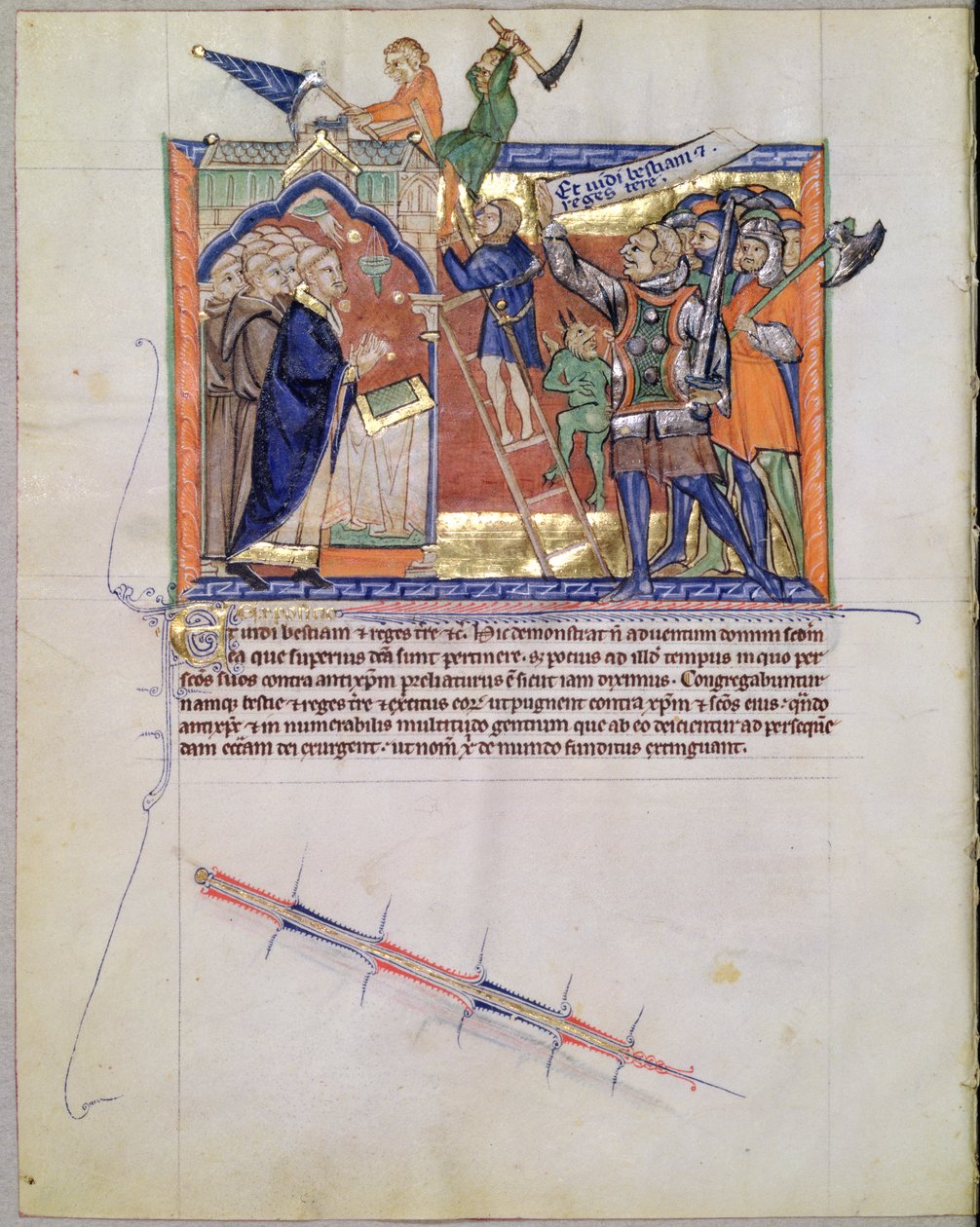Ms L.A. 139-Lisboa fol.66 De Goddelijke Strijder leidt een leger tegen degenen die de gelovigen aanvallen, uit de Gulbenkian Apocalyps, ca. 1265-70 door English School