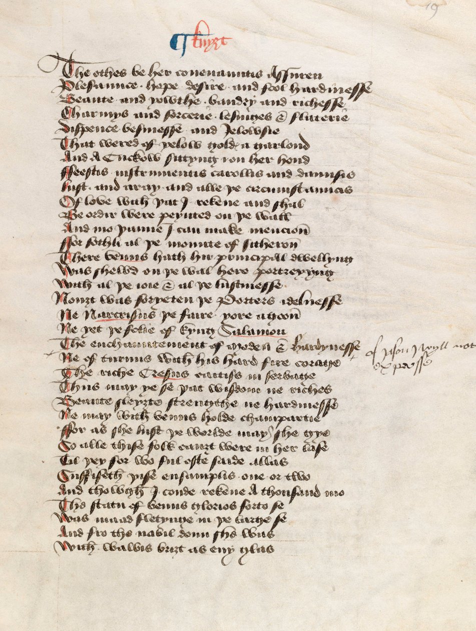 Ms. New Coll 314, f19r, De Canterbury Tales door Geoffrey Chaucer door English School