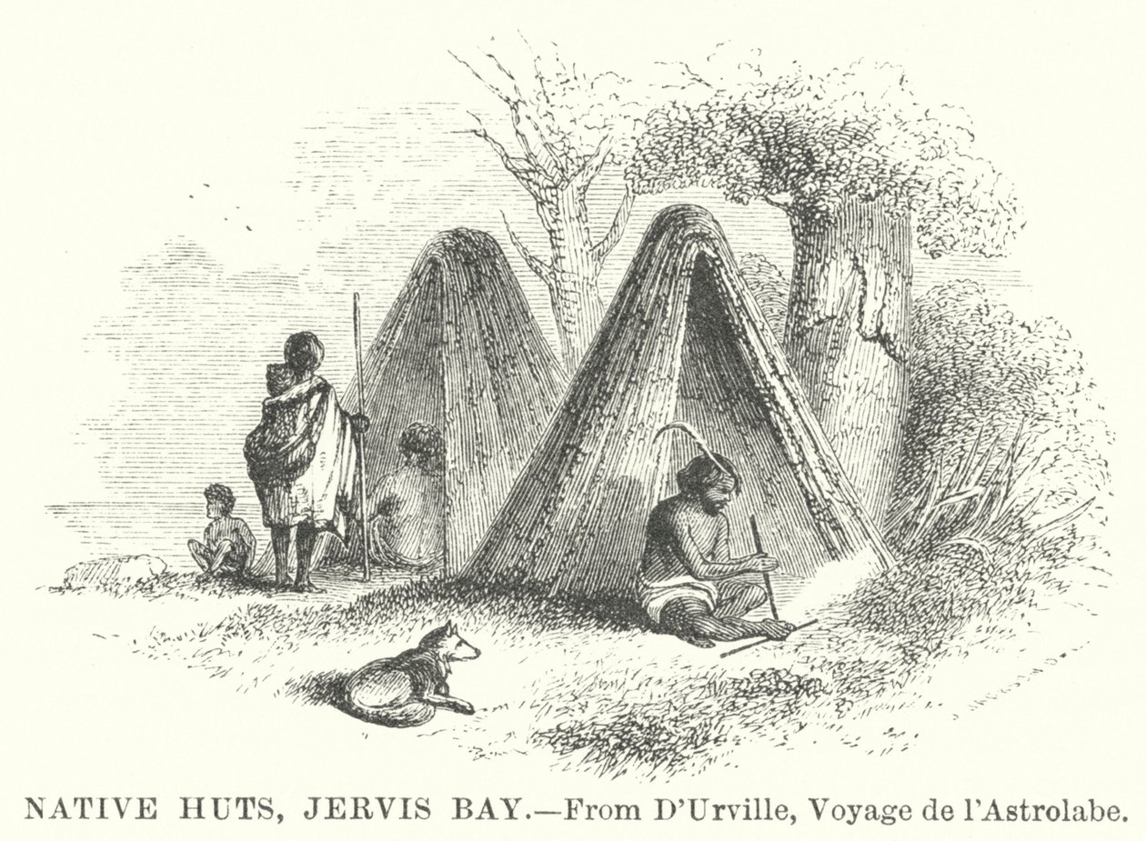 Native Huts, Jervis Bay (gravure) door English School
