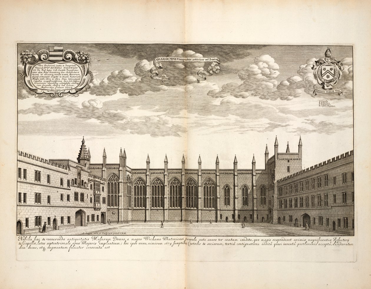 New College, plaat 20 uit Oxonia Illustrata door David Loggon, Oxford 1675 door English School