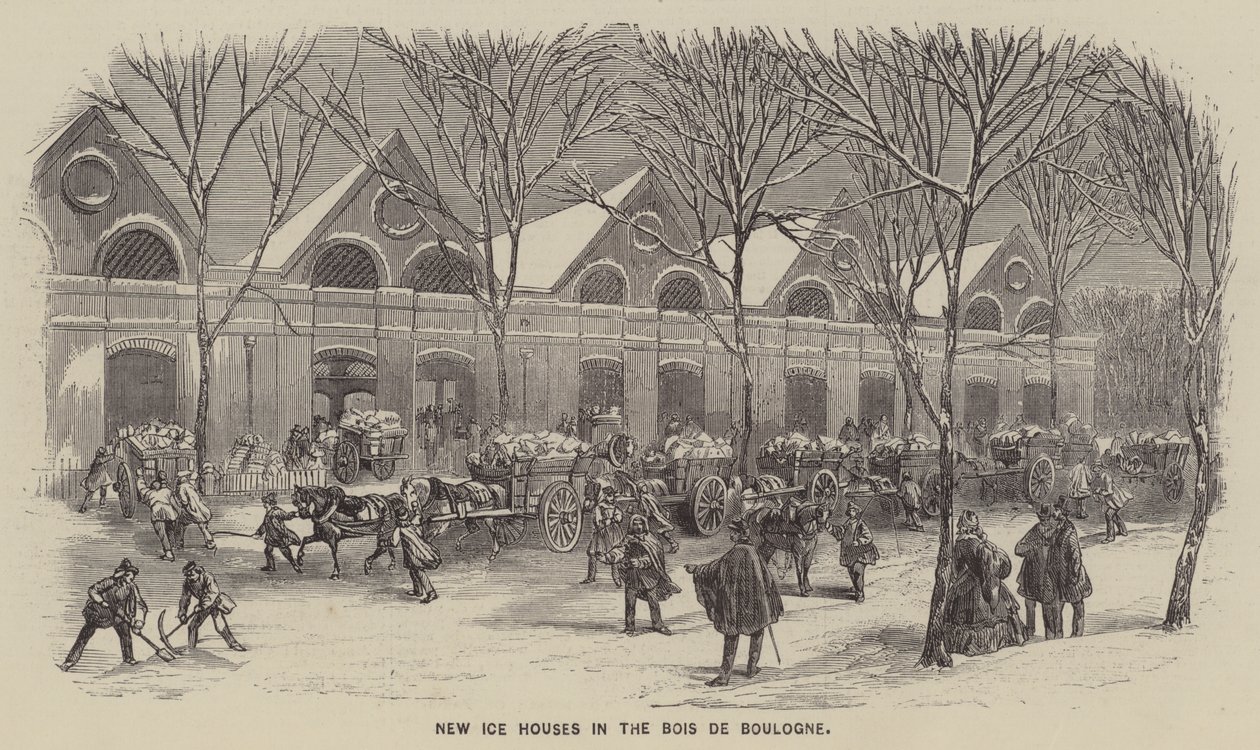 Nieuwe ijshuizen in het Bois de Boulogne (gravure) door English School