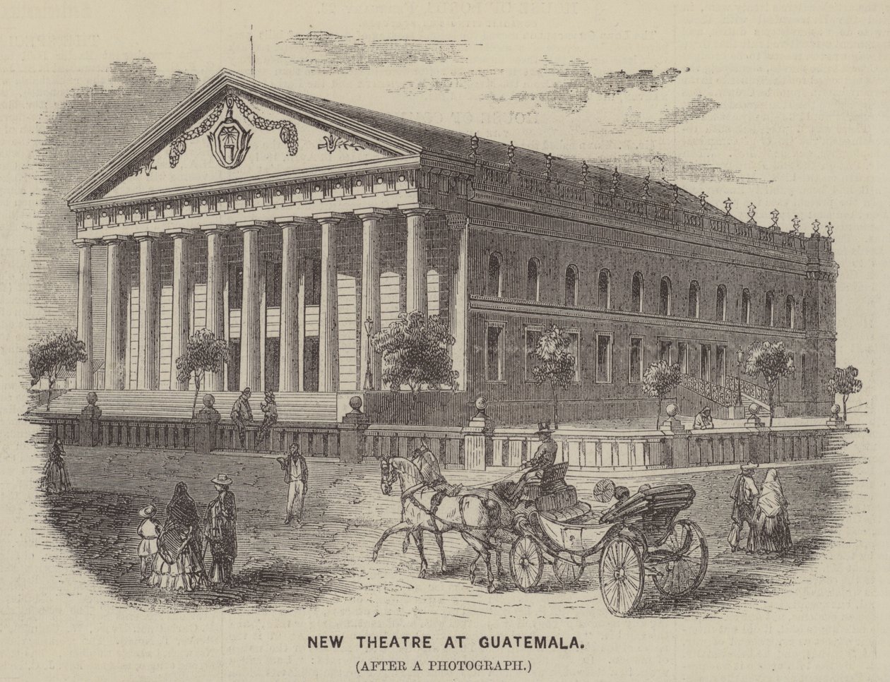 Nieuw theater in Guatemala (gravure) door English School