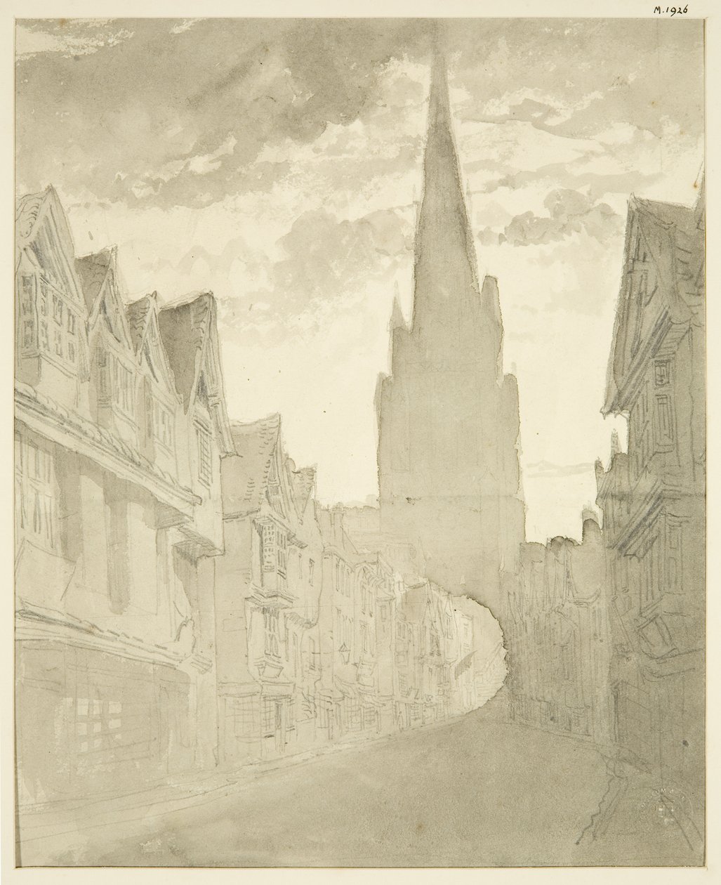 Noordelijk aanzicht van de St. Mary Redcliffe kerk vanaf Redcliffe Street door English School