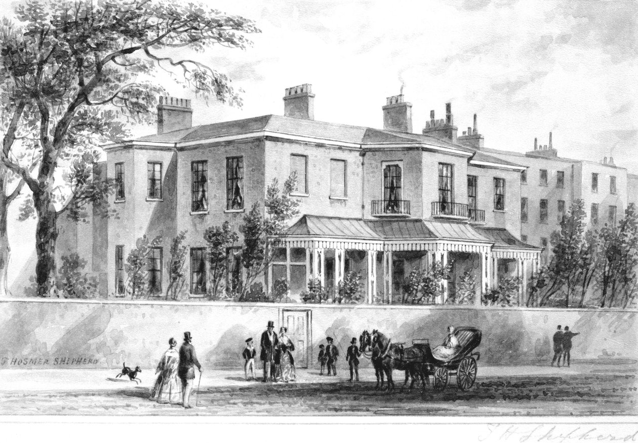 Noordwestelijk uitzicht op Camelford House, 1850 door English School